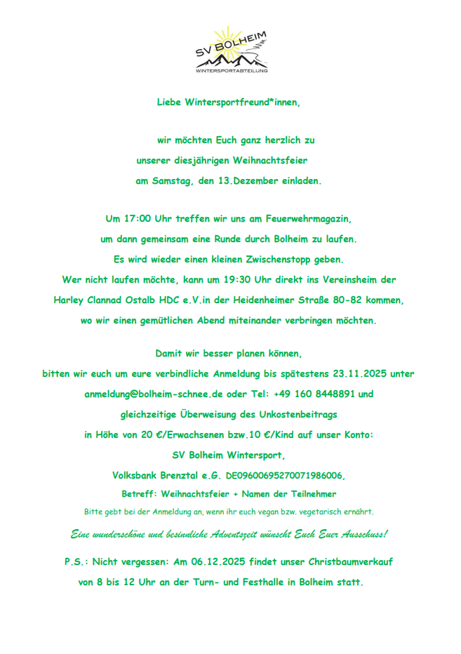 Weihnachtsfeier – Abteilung Wintersport